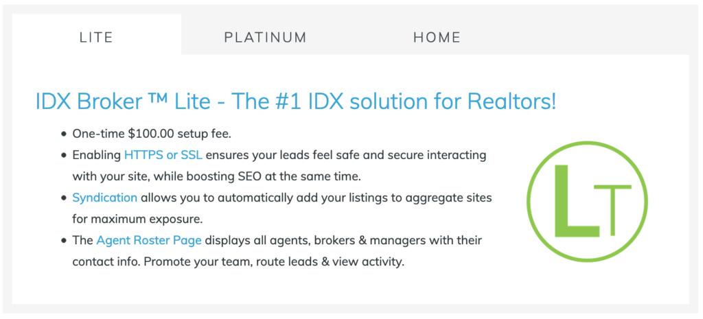 IDX Broker Lite Plan Pricing and Features