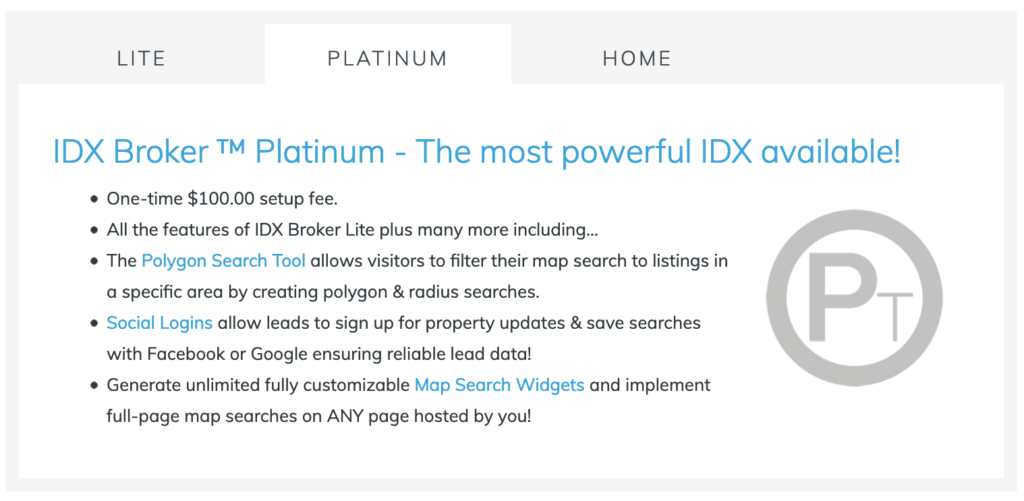 IDX Broker Platinum Plan Pricing and Features