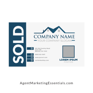 Real Estate Business Card with Sold Logo Photo, white, blue