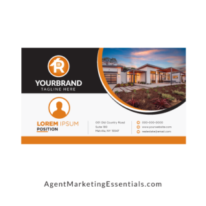 Single Sided Real Estate Business Card Design with Photo Orange, Black, White