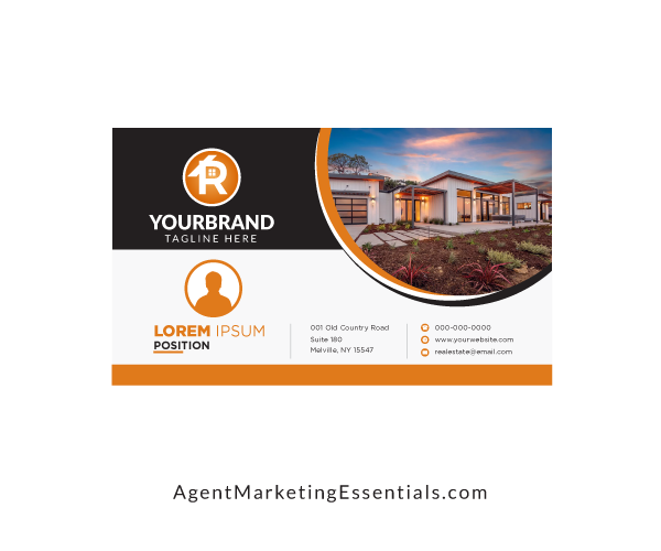 Single Sided Real Estate Business Card Design with Photo Orange, Black, White