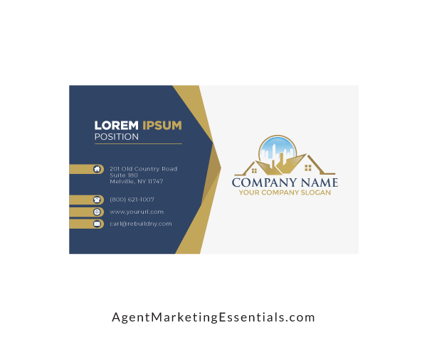 Abstract Luxury Beautiful Real Estate Business Card, Gold, Dark Blue