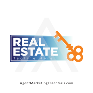 Blue & Gold Real Estate Logo With Key Editable Key logo