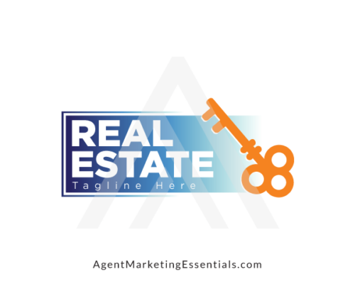 Blue & Gold Real Estate Logo With Key Editable Key logo