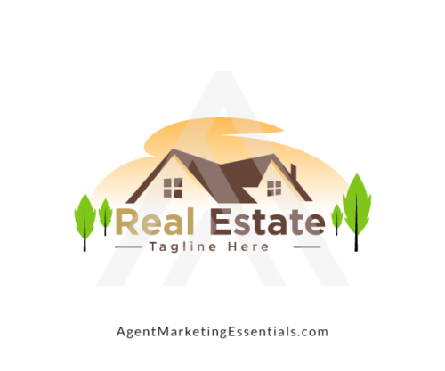 Unique House Real Estate Logo with Green Leafs