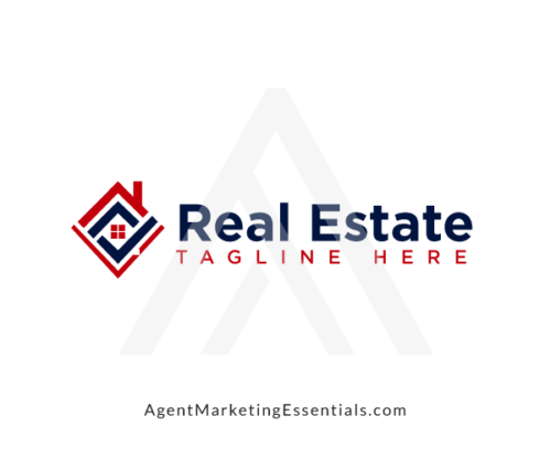 Real Estate Logo | Diamond Shaped House, Checkmark, Red, Blue