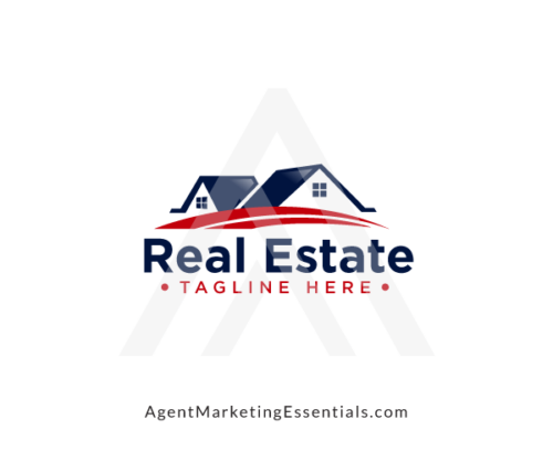 Real Estate Houses Logo with Swirl, Red,  Blue