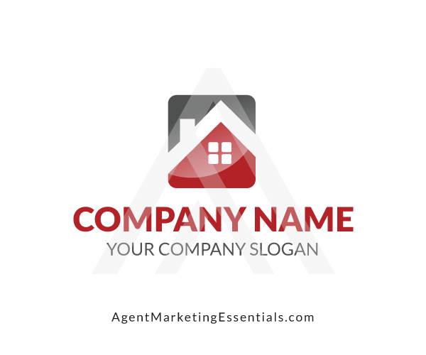 Real Estate Logo, Square House, red, grey, white