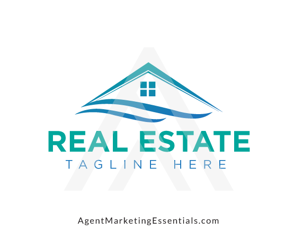 Abstract Real Estate Logo, Blue House and Wave