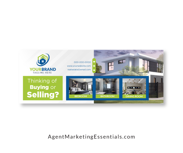 Professional Real Estate Facebook Cover Template, Green, Blue, White, House Photos