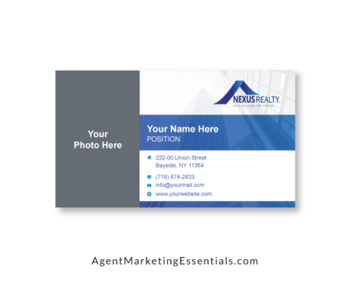 Nexus Realty, Real Estate Business Card with Logo & Photo, white, blue