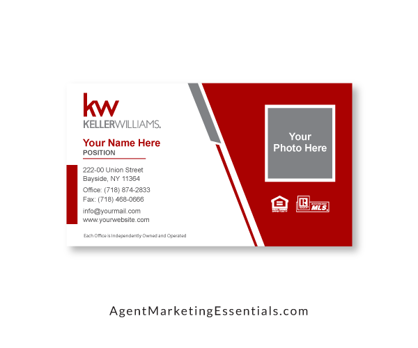 custom Keller Williams business card, PNG, PDF, JPG, red, grey, white