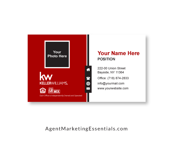 Professional Keller Williams business Card, Headshot Photo, red, white, black