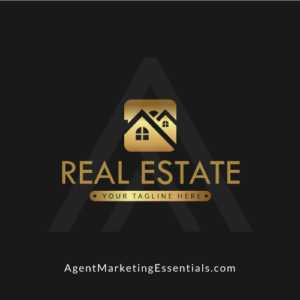 Real Estate Logo with Gold House Icon, black background