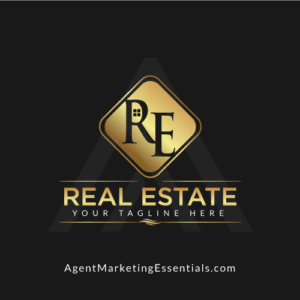Gold Real Estate Logo with Initials RE Emblem, gold, black