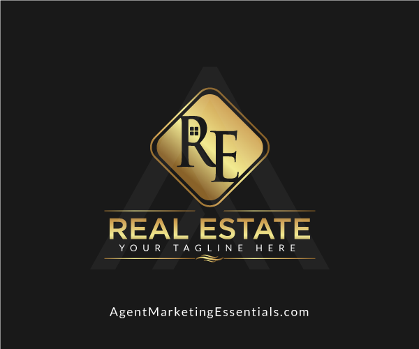 Gold Real Estate Logo with Initials RE Emblem, gold, black