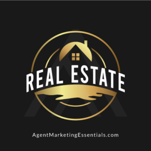 Real Estate Logo, Circle, Stamp, House, Gold, Black, white