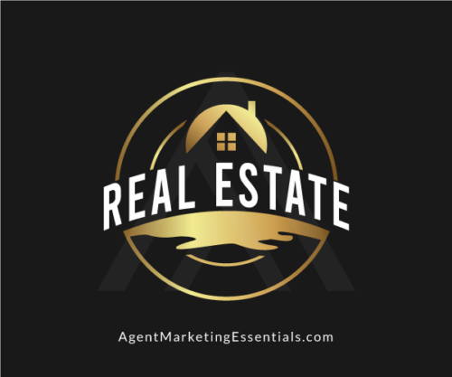 Real Estate Logo, Circle, Stamp, House, Gold, Black, white