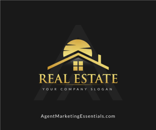 Real Estate Logo With Gold Sun, House & Tagline