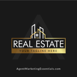 Modern Real Estate Logo with Buildings in gold, white, black, abstract