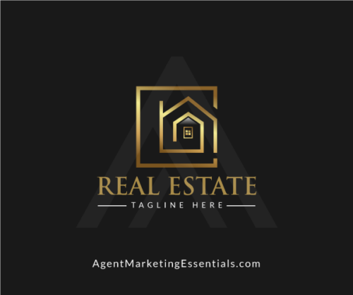 Unique, Abstract Real Estate Logo, house, squares, gold, black