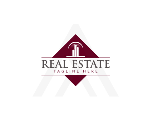 Diamond Shaped Real Estate Logo with Abstract Building Maroon