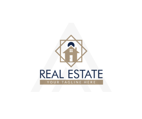 Unique, Classy Real Estate Logo with House, brown, blue, square