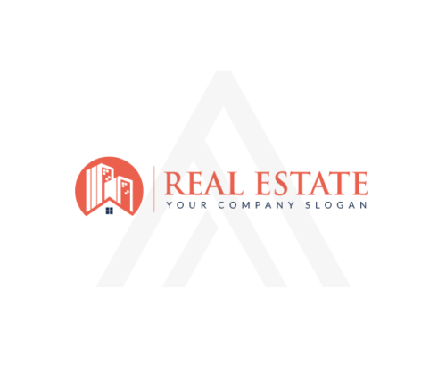 Real Estate Logo, House, Buildings, Circle, Orange Color