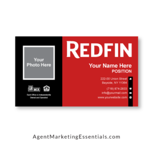 Traditional REDFIN Business Card with Headshot Photo, red, black, white