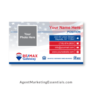 Remax Gateway Business Card Template with Flag, red, white, blue