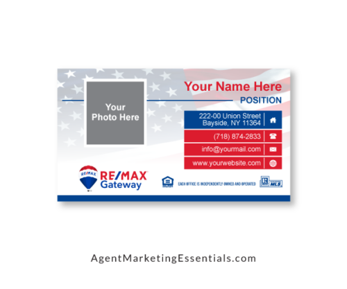 Remax Gateway Business Card Template with Flag, red, white, blue