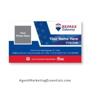 Abstract REMAX Business Card template, blue, red, stars, with photo