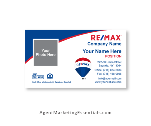 REMAX Business Card template with REMAX Balloon, red, white, blue