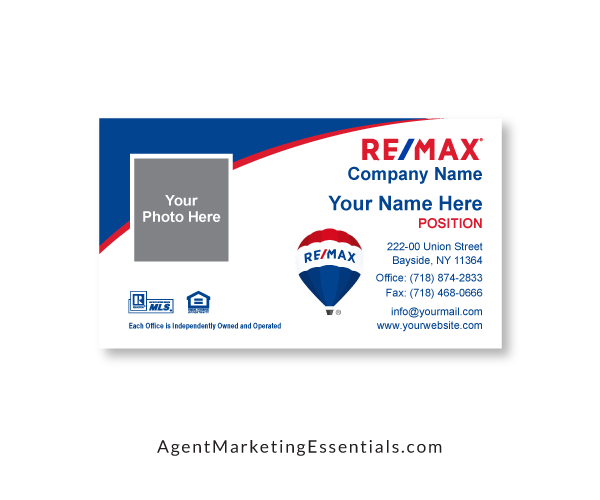 REMAX Business Card template with REMAX Balloon, red, white, blue