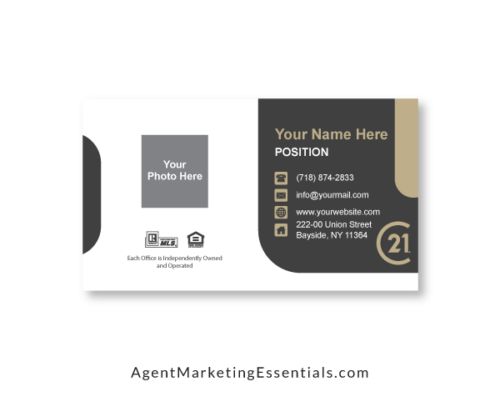 Abstract, Unique Century 21 Business Card Design Template, white, grey, gold
