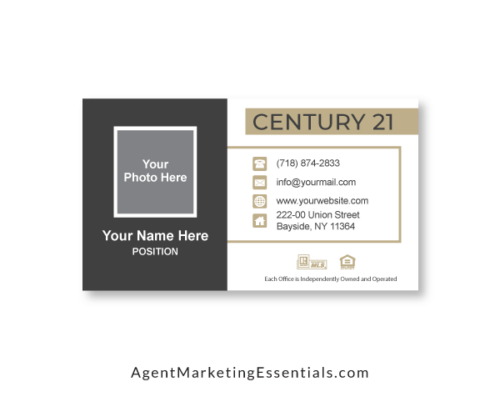 Century 21 Business Card Template with Photo, grey, gold, white