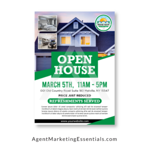 Open House Real Estate Flyer Template Idea, sample design, green, white, pdf, png, jpg