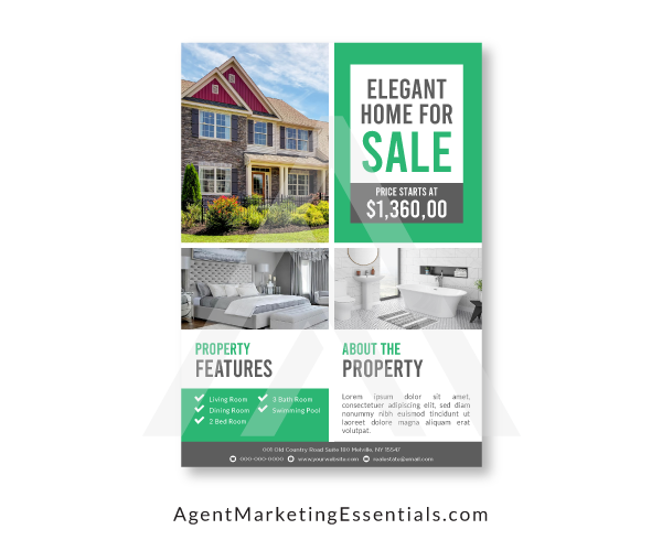 Just Listed Real Estate Flyer Idea For Agents, PDF, JPG, PNG, Green, White
