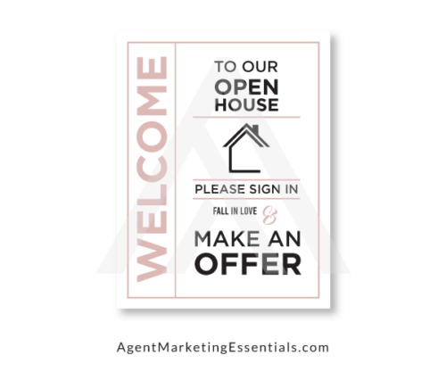 Open House Flyer, Sign-In, Welcome, black, white, peach, template