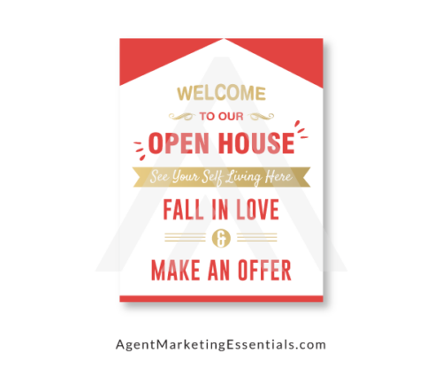 Customizable Welcome To Our Open House Flyer, Red, White, Gold
